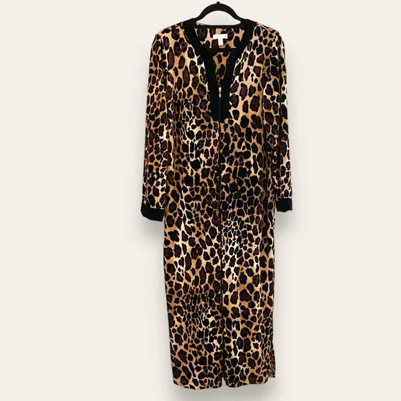 Charter Club | Intimates & Sleepwear | Charter Club Leopard Print Velour  Lounge Dress House Coat Zip Front Sz M | Poshmark